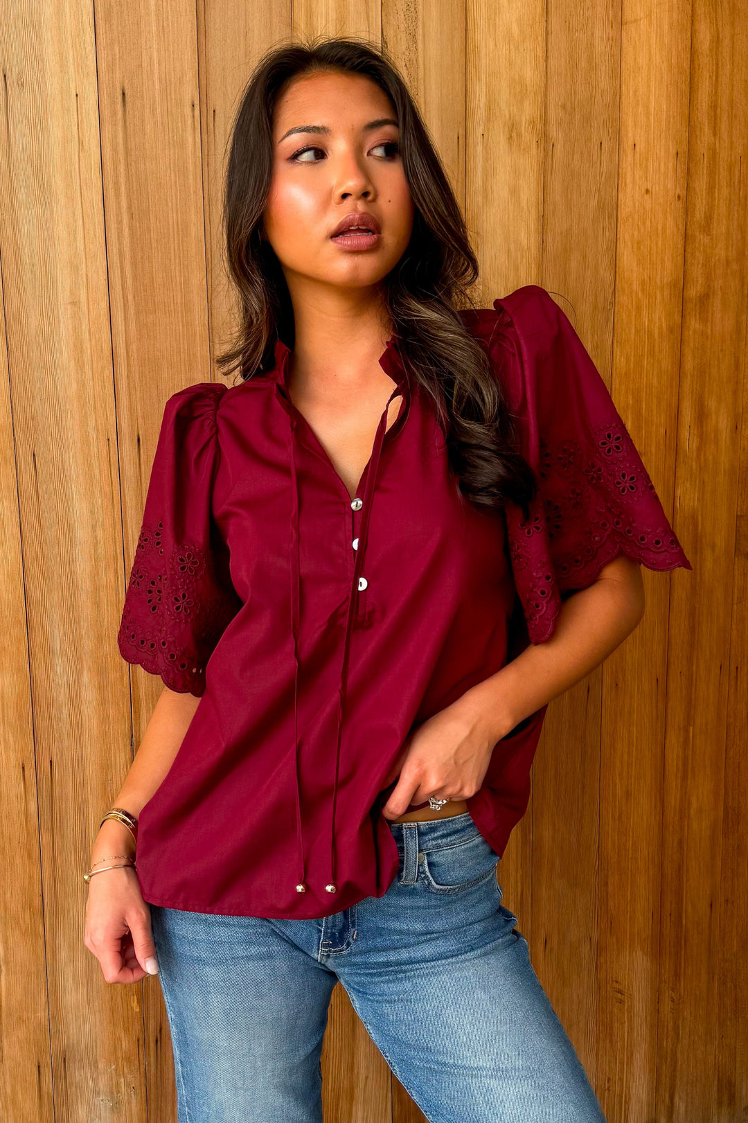 With Grace Top -Burgundy