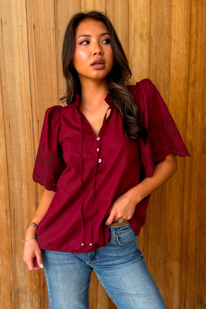 With Grace Top -Burgundy