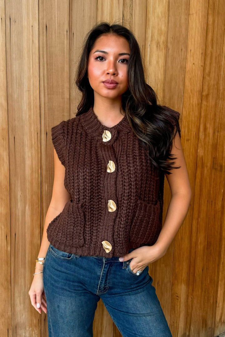Felt Good About You Sleeveless Sweater - Espresso