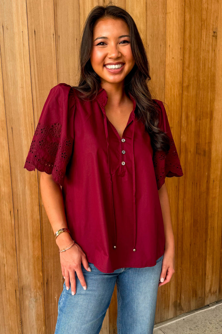With Grace Top -Burgundy