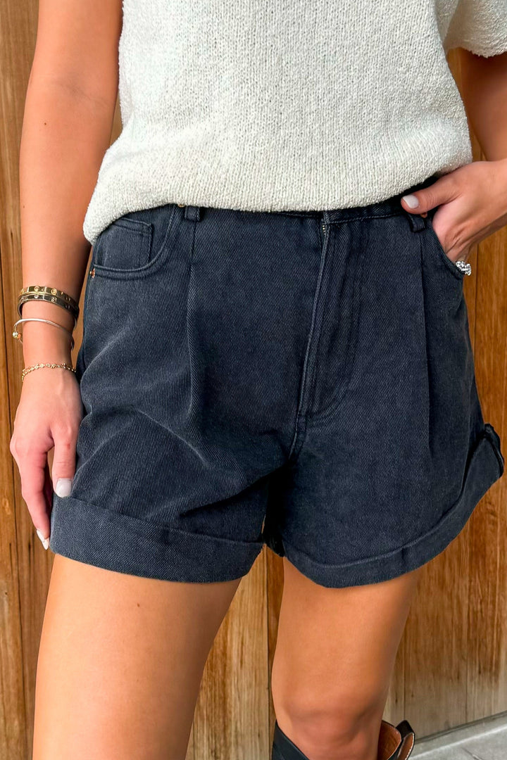 All Day Long High Waisted Shorts -Black