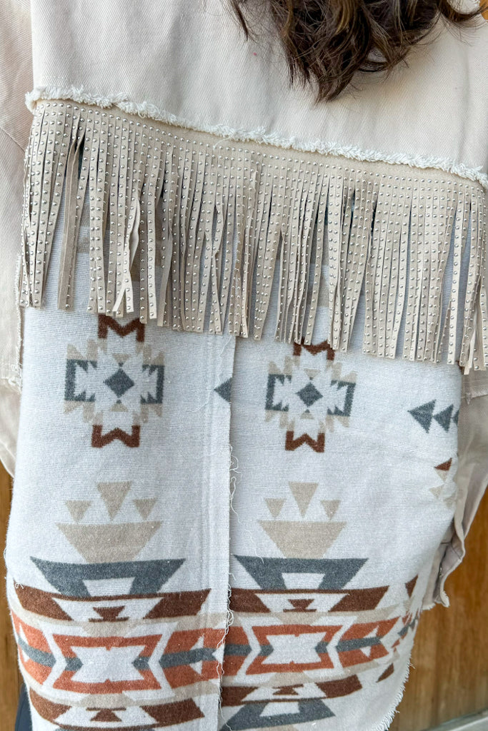 Actin' Up Taupe Studded Fringe Jacket