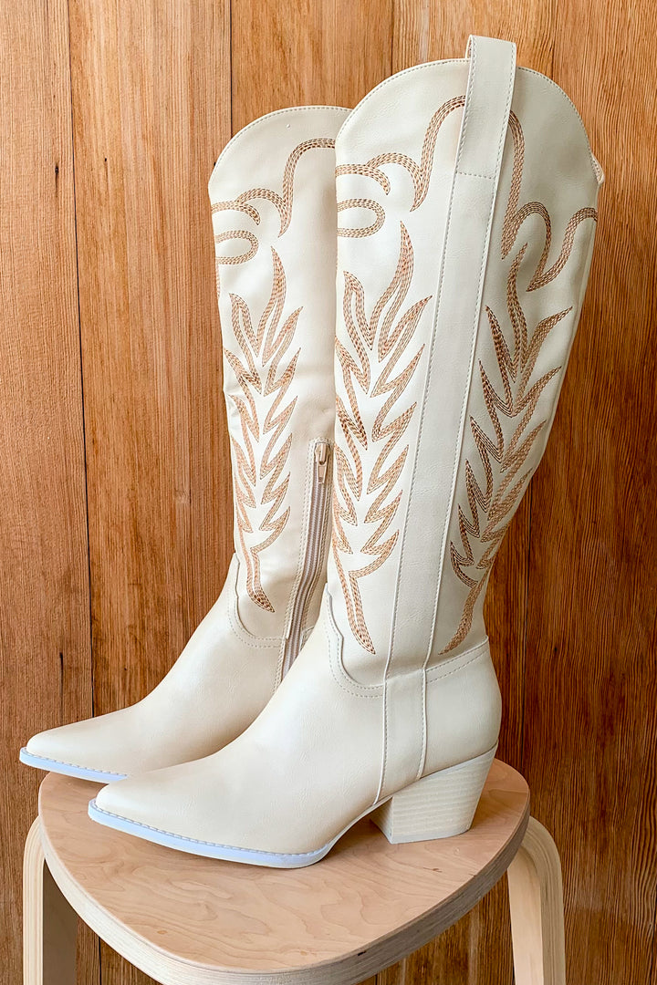 Samara Off White Embroidered Western Boot