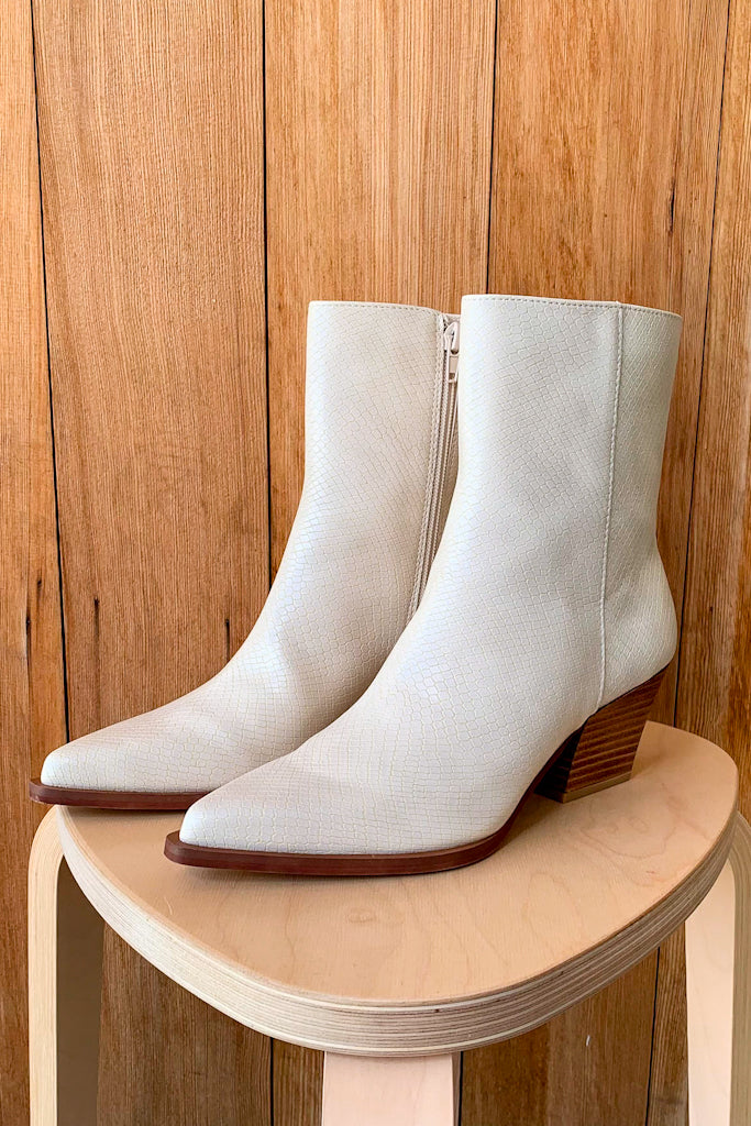 Miley Beige Alligator Print Pointed Toe Bootie