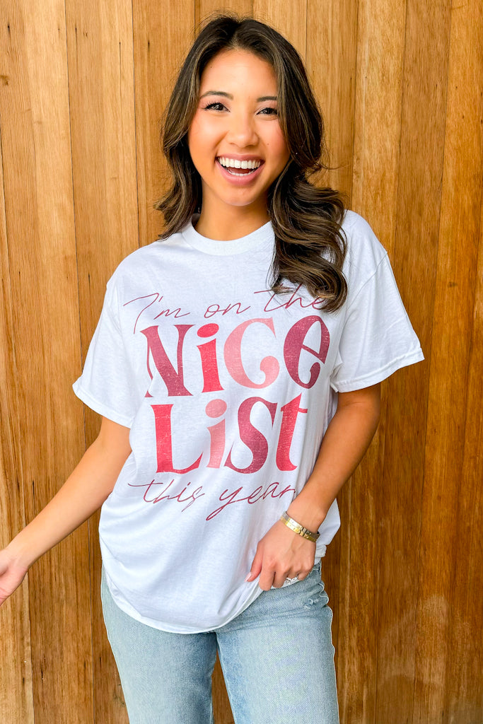 Nice List White Oversized Graphic Tee