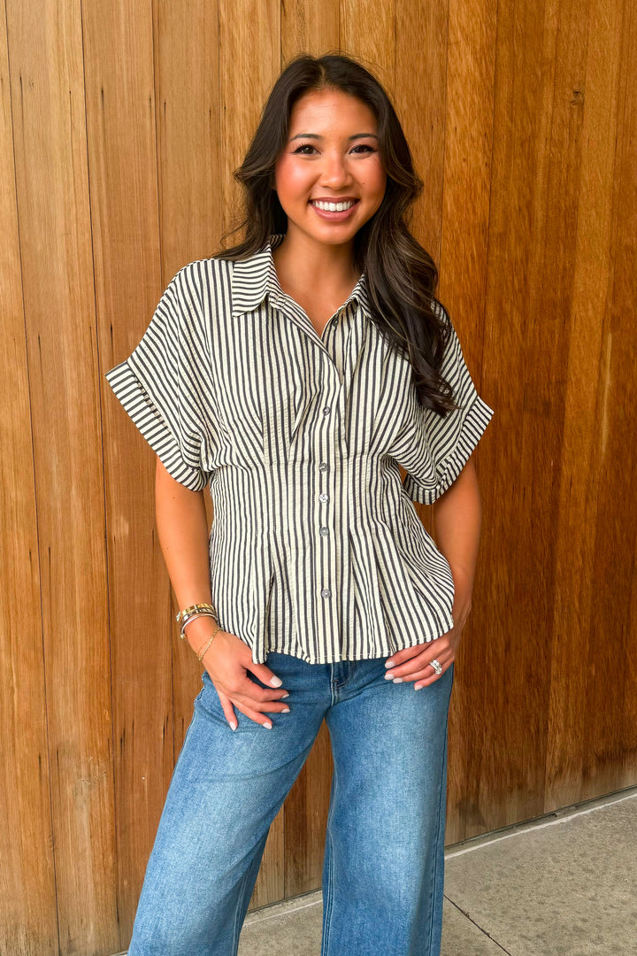 A New Light Striped Top- Black