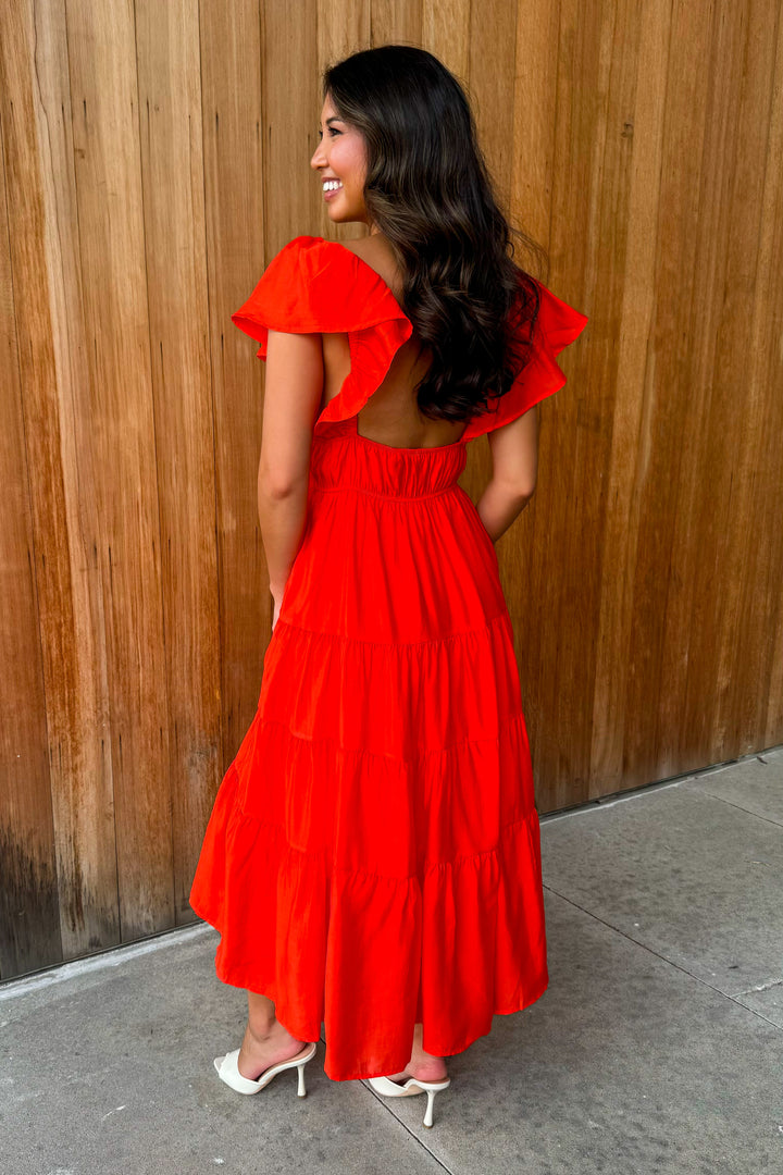Graceful Movements Tomato Red Midi Dress