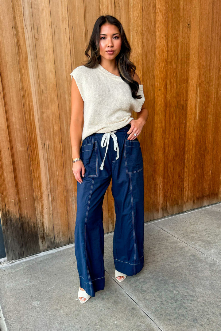 Never Too Late Wide Leg Pant -Navy