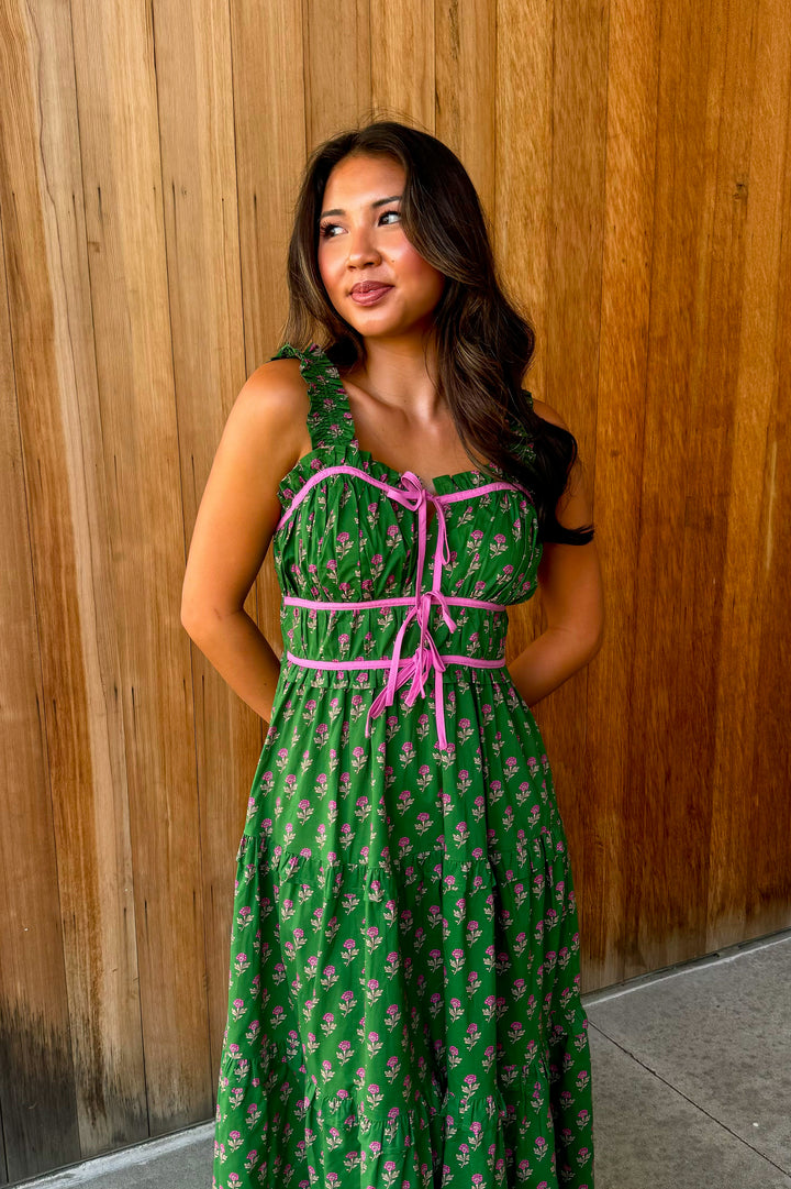 To be Loved Floral Tiered Midi Dress - Green