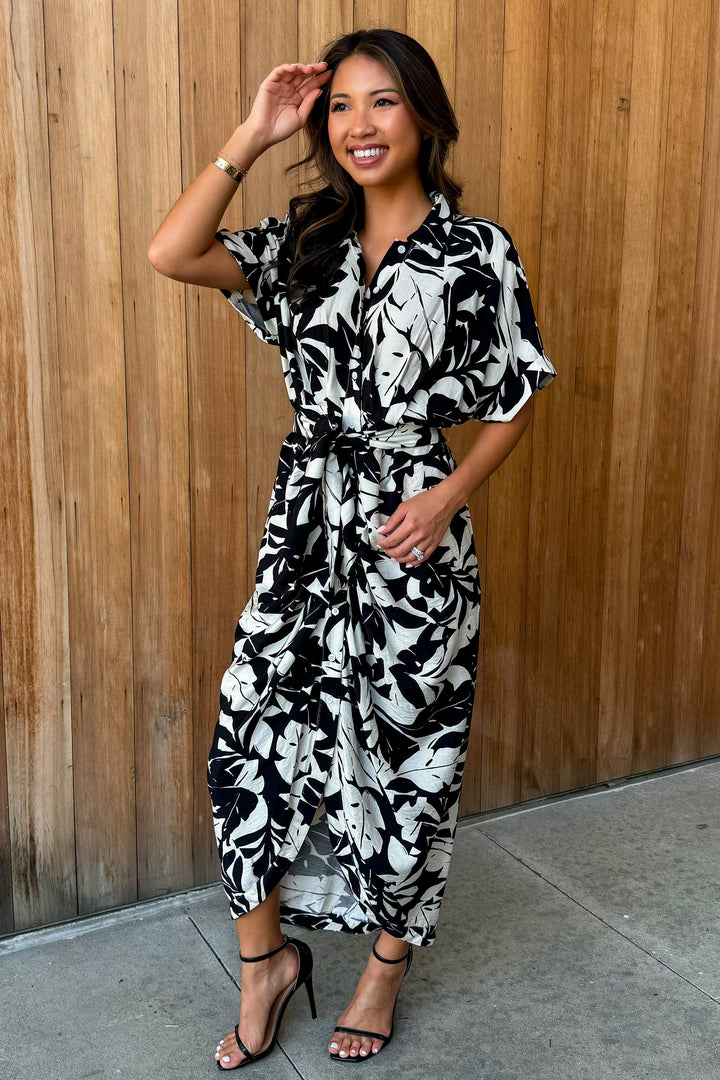 Nightfall Palm printed Midi Dress