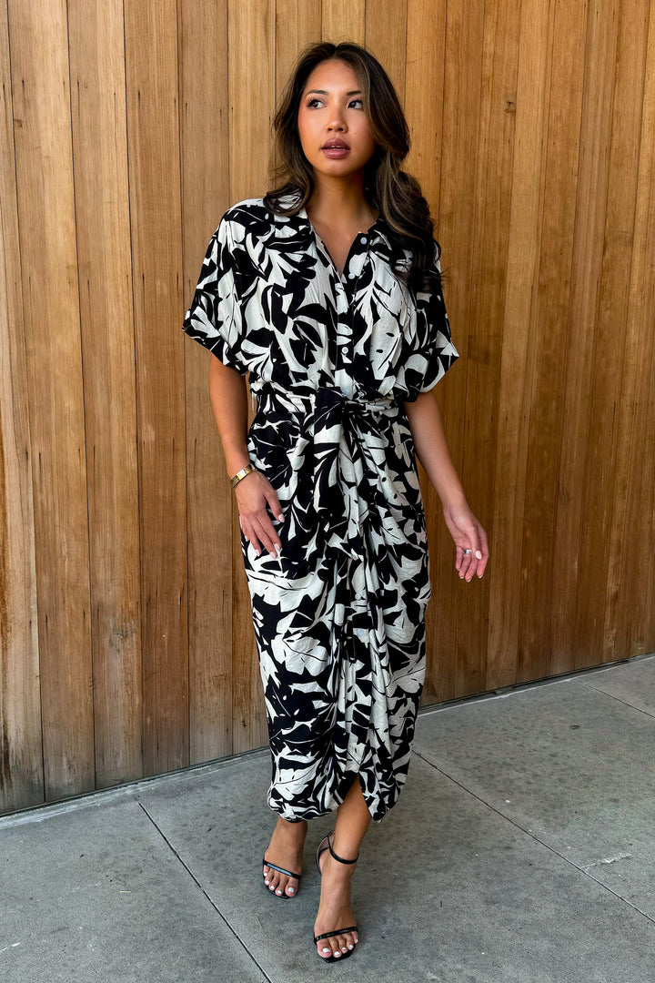 Nightfall Palm printed Midi Dress