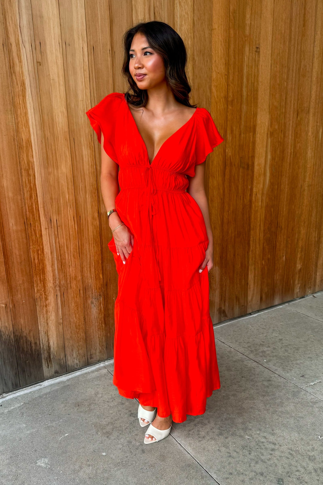 Graceful Movements Tomato Red Midi Dress
