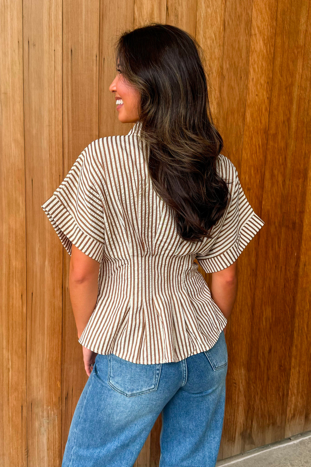A New Light Striped Top- Brown