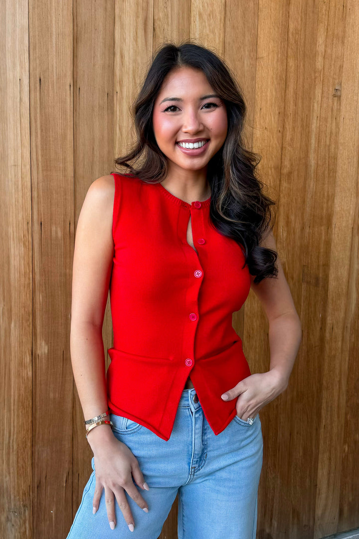 Lovely Day Red Sleeveless Knit Top