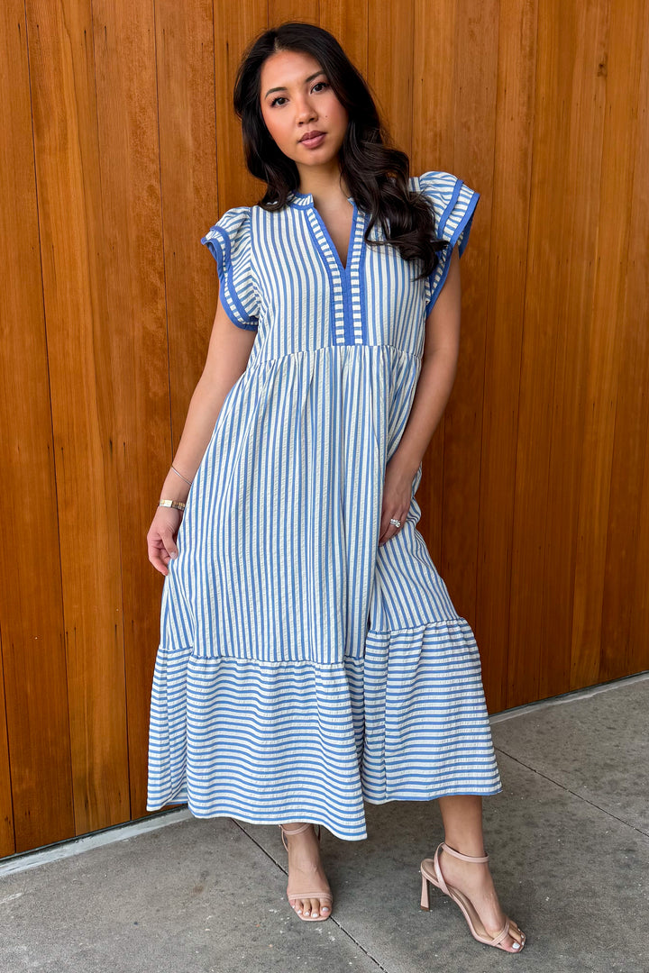 Read my Mind Striped Midi Dress - Blue