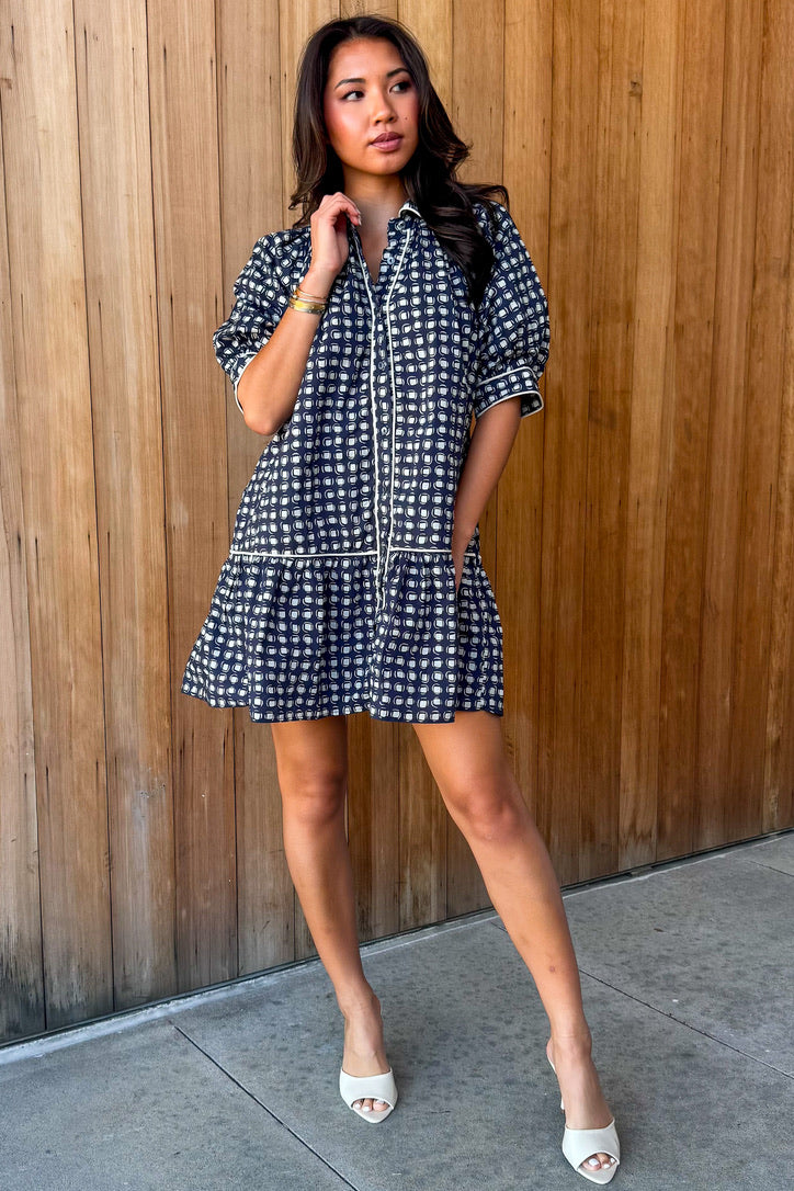 Got me Wondering Navy Geo Dress