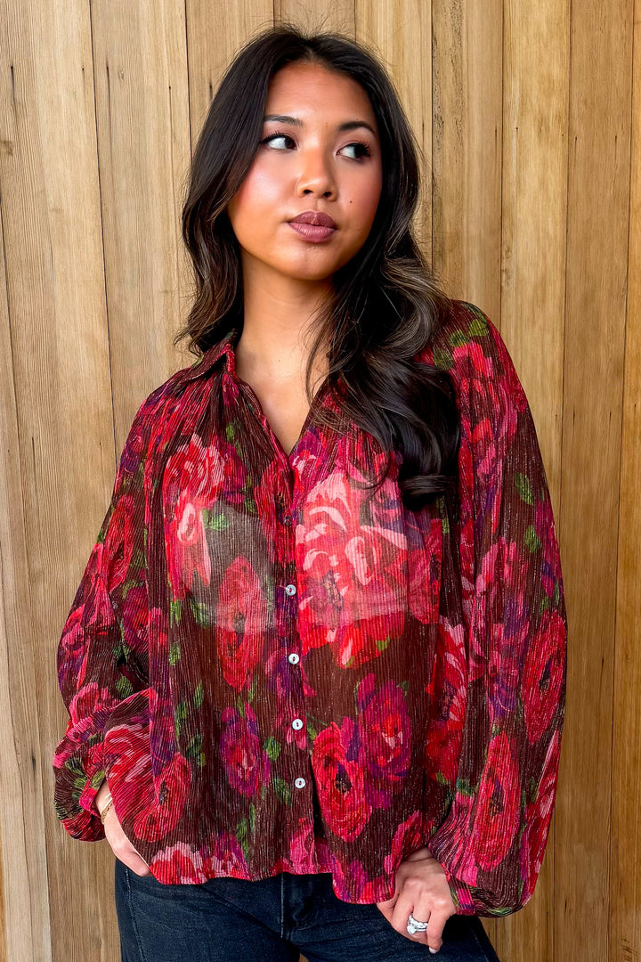 Fall in Love Sheer Burgundy Floral Top