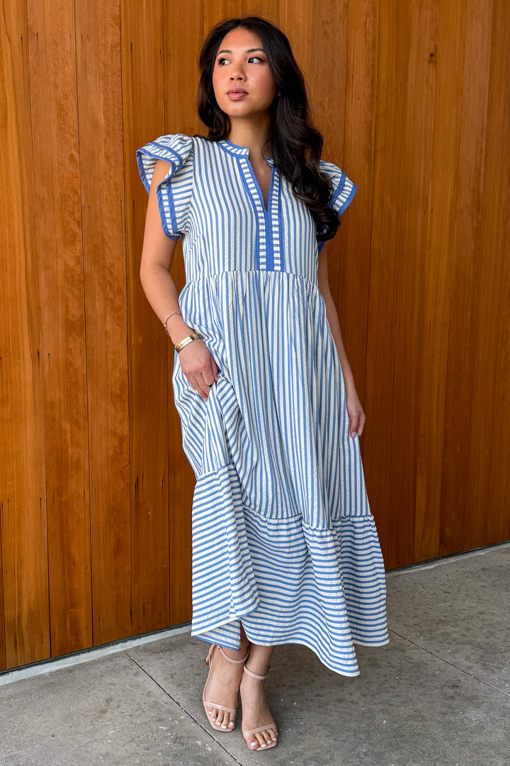 Read my Mind Striped Midi Dress - Blue