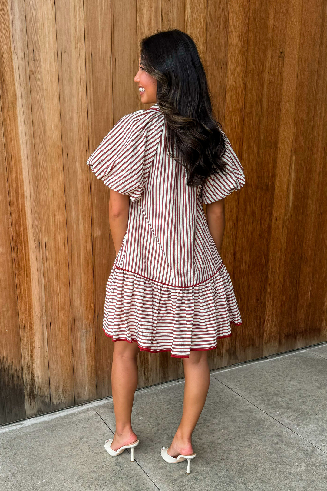 On a Whim Striped Dress- Brick