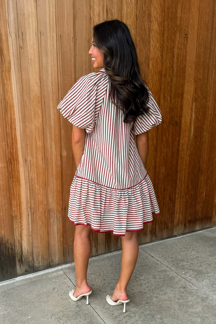 On a Whim Striped Dress- Brick