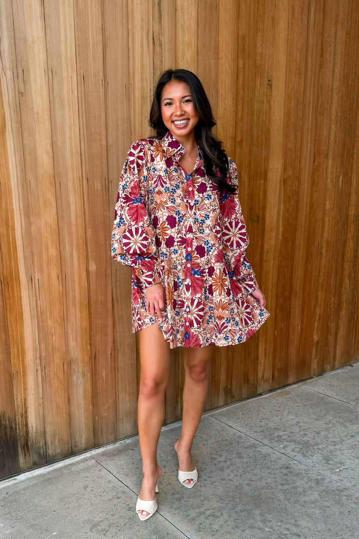 A Change of Seasons Long Sleeve Floral Mini Dress