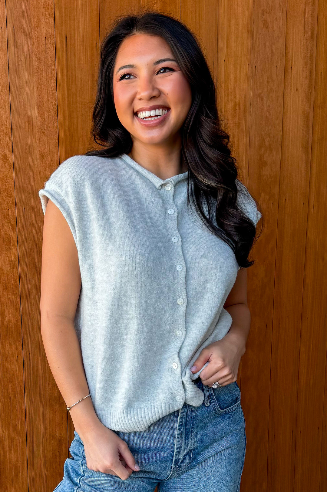 Piper Vest Cardigan-Light Grey