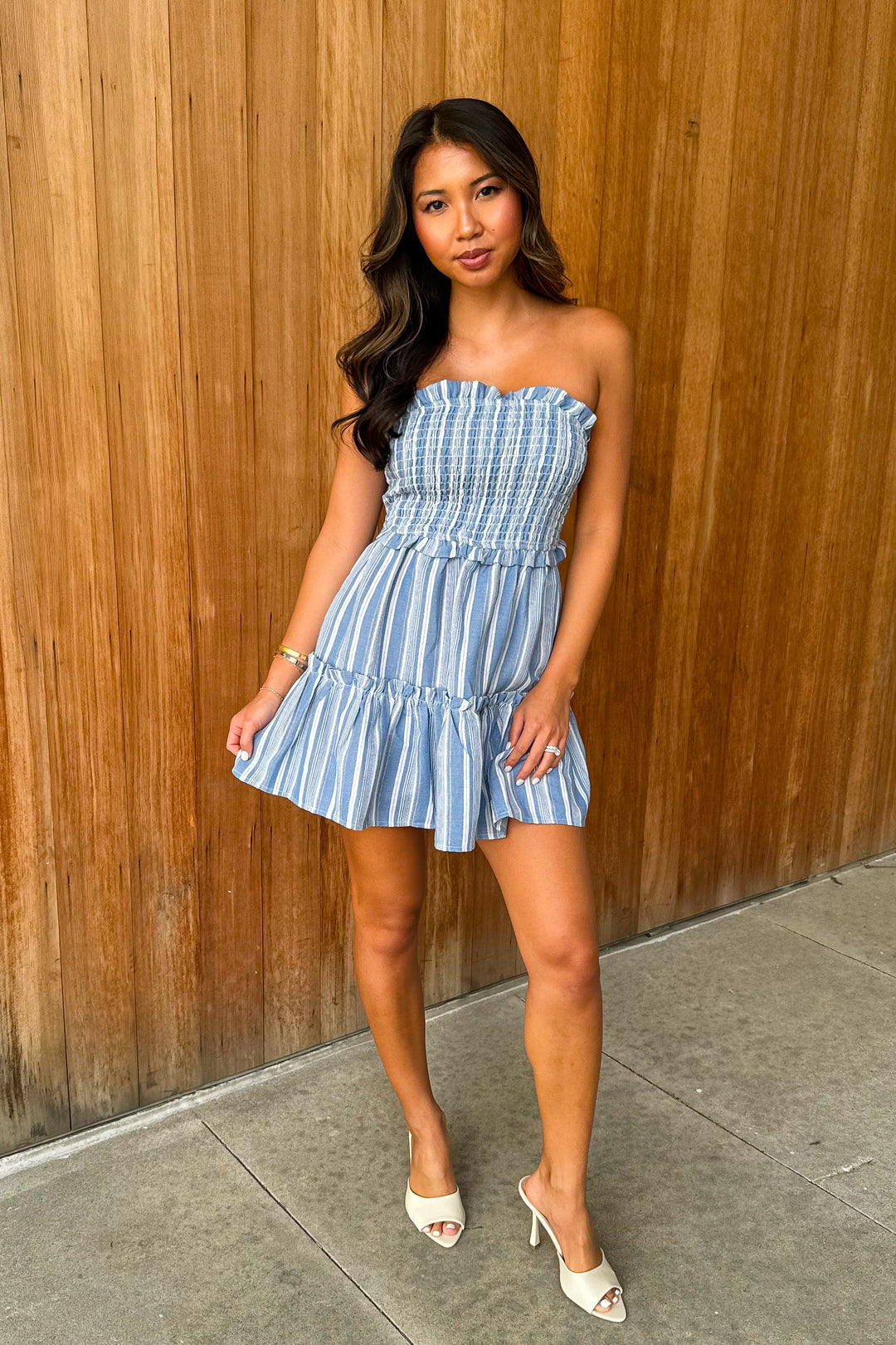 Always be Yours Striped Strapless Mini Dress