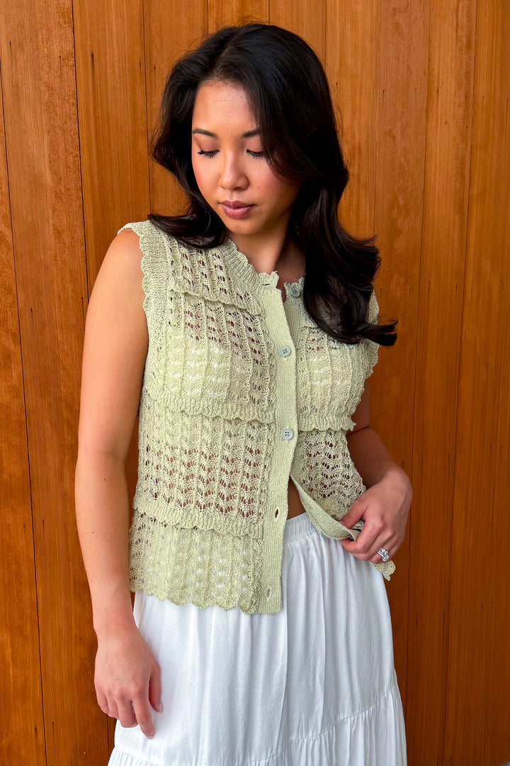 All you Need open knit top-Sage