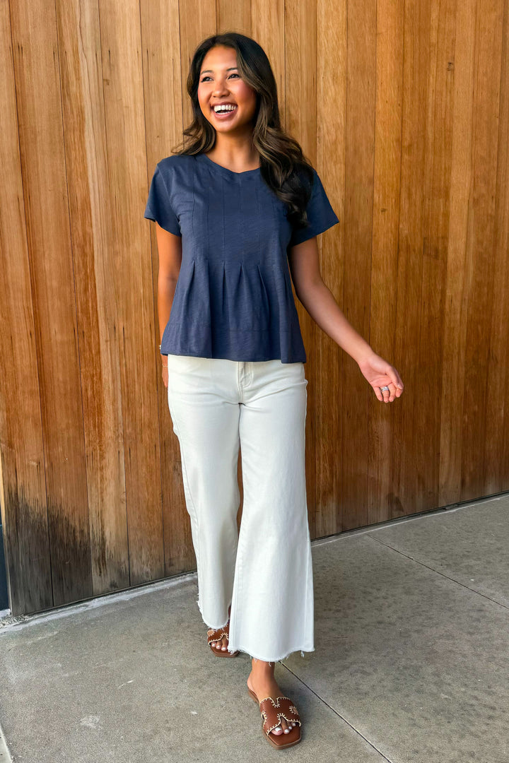 Spring Fling Navy Pleated Swing Top
