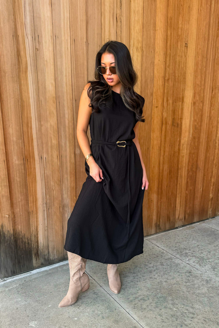 Never look Back Midi Dress- Black