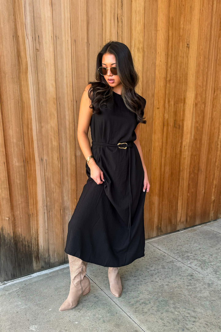 Never look Back Midi Dress- Black