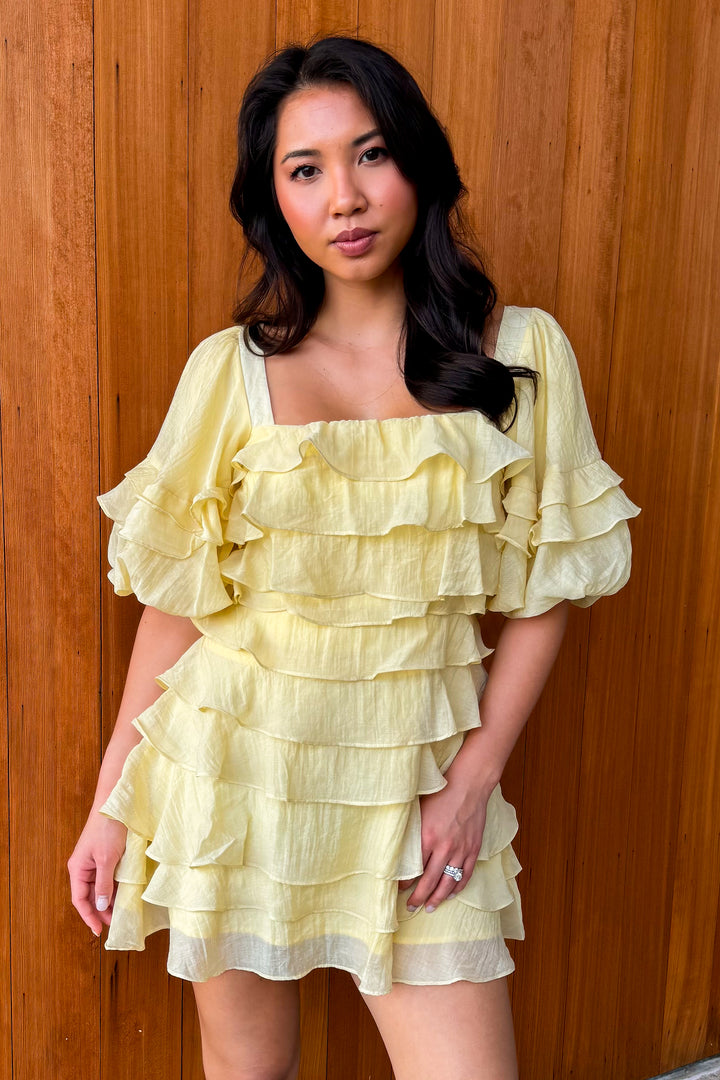 Lovely Darling Tiered Mini Dress - Butter