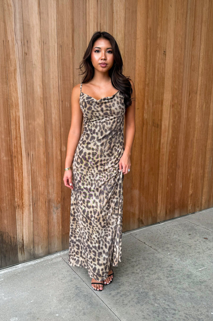 City Nights Leopard Mesh Maxi Dress