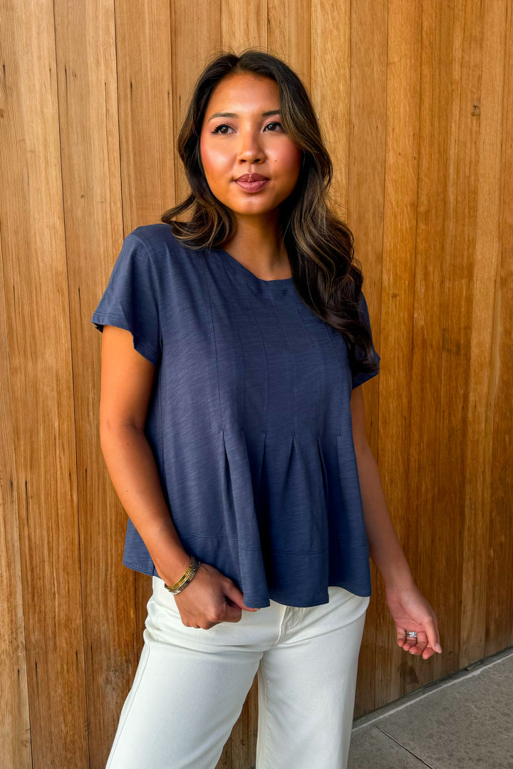 Spring Fling Navy Pleated Swing Top