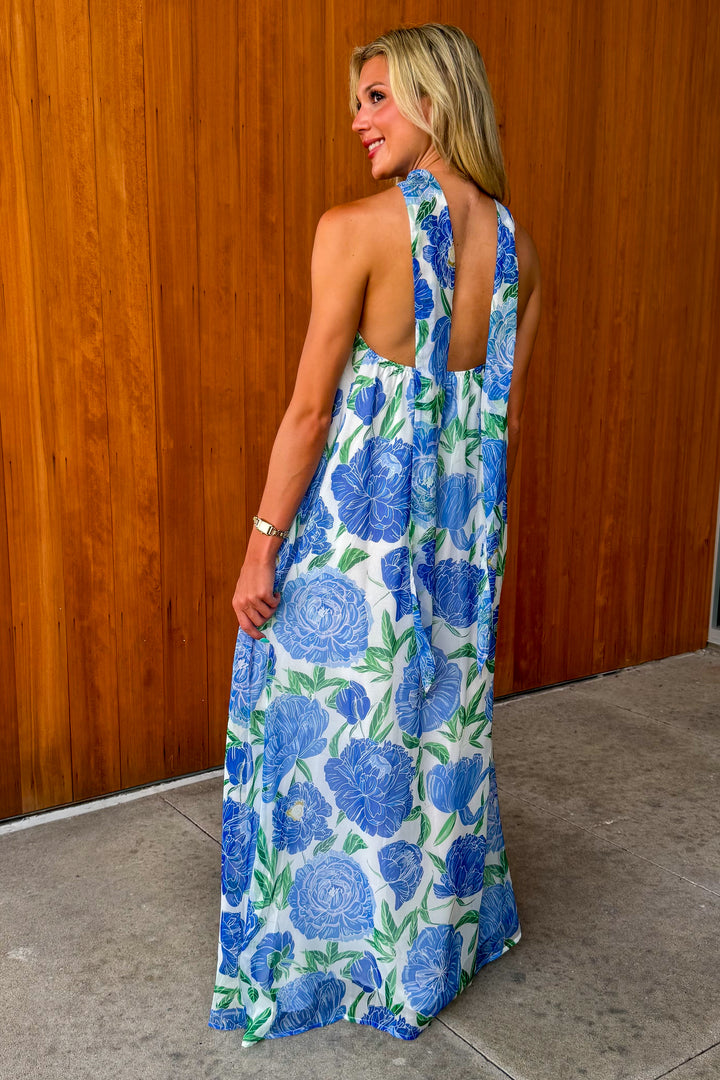 Bright Blooms Maxi Dress- Blue