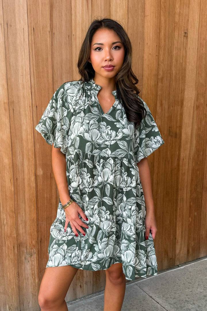 All My Love Hunter Green Floral Dress