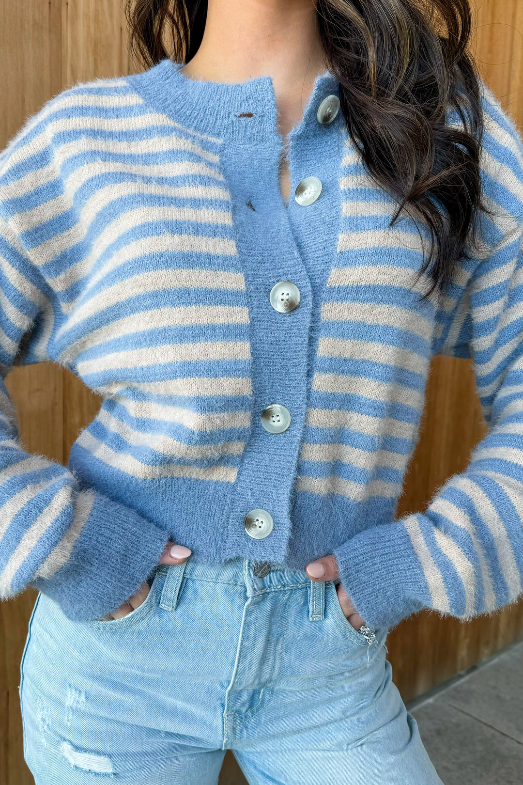 In a Daze Light Blue Striped Cardigan