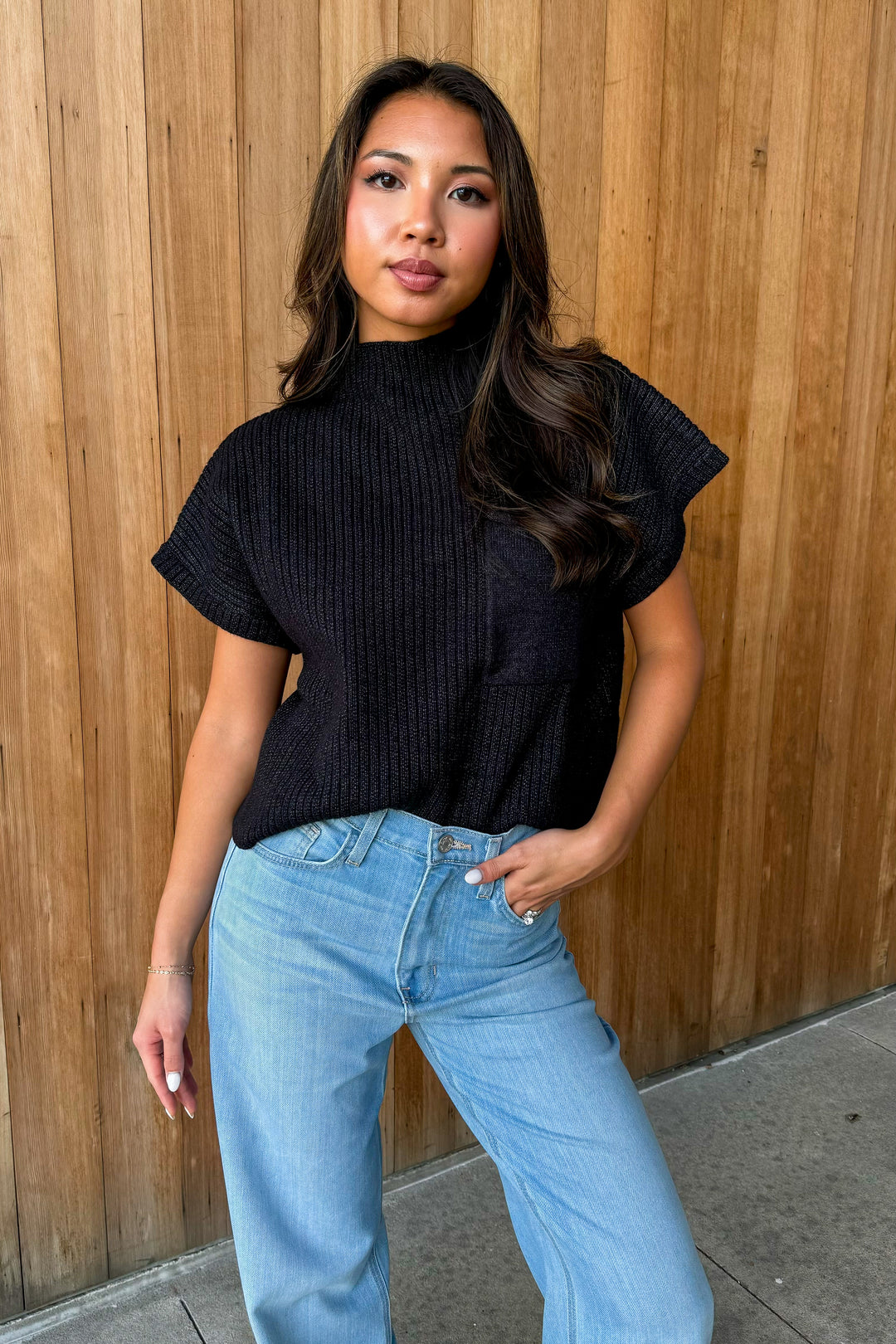 Room For More Black Mock Neck Cropped Sweater