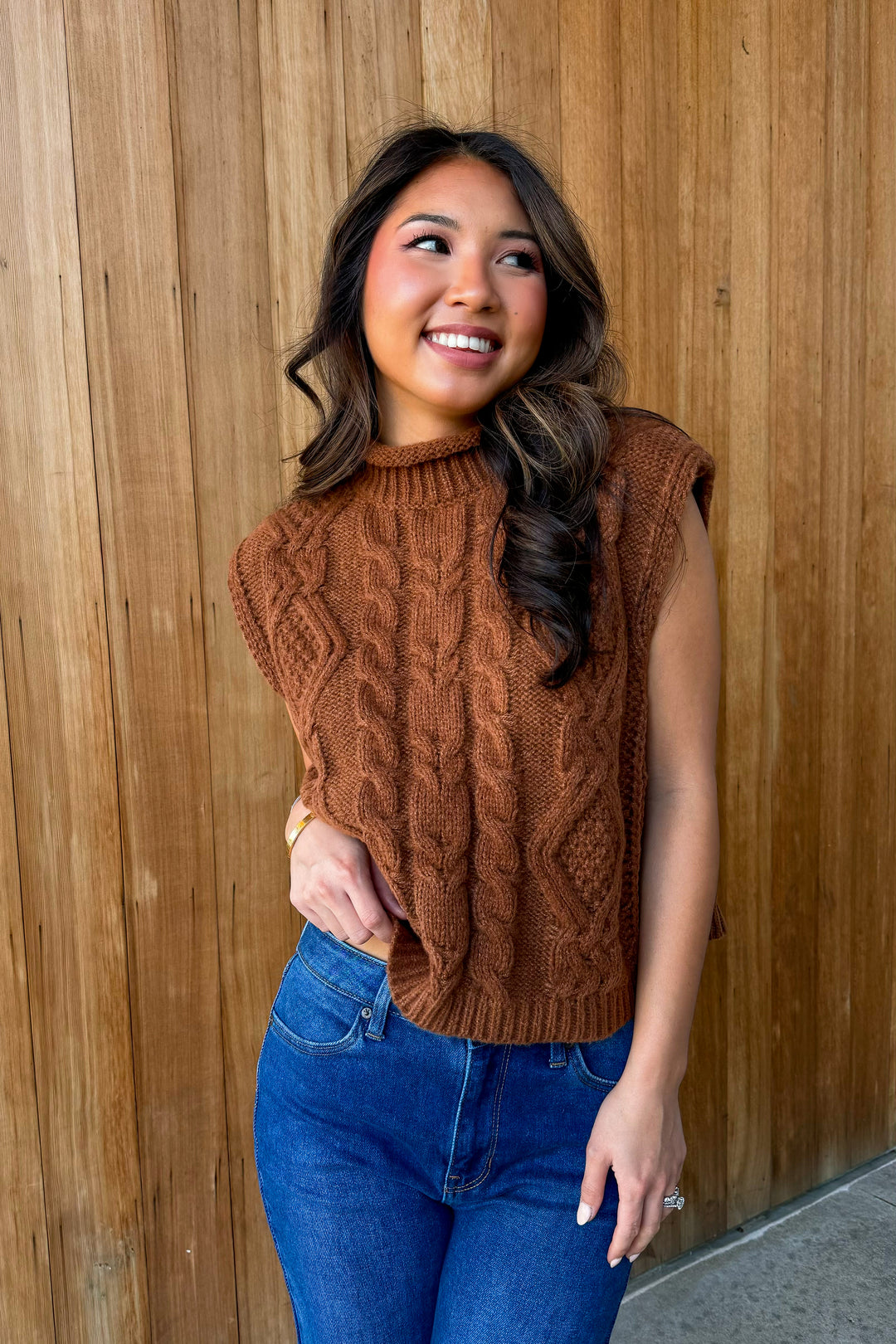 Trendsetter Mocha Cable Knit Vest