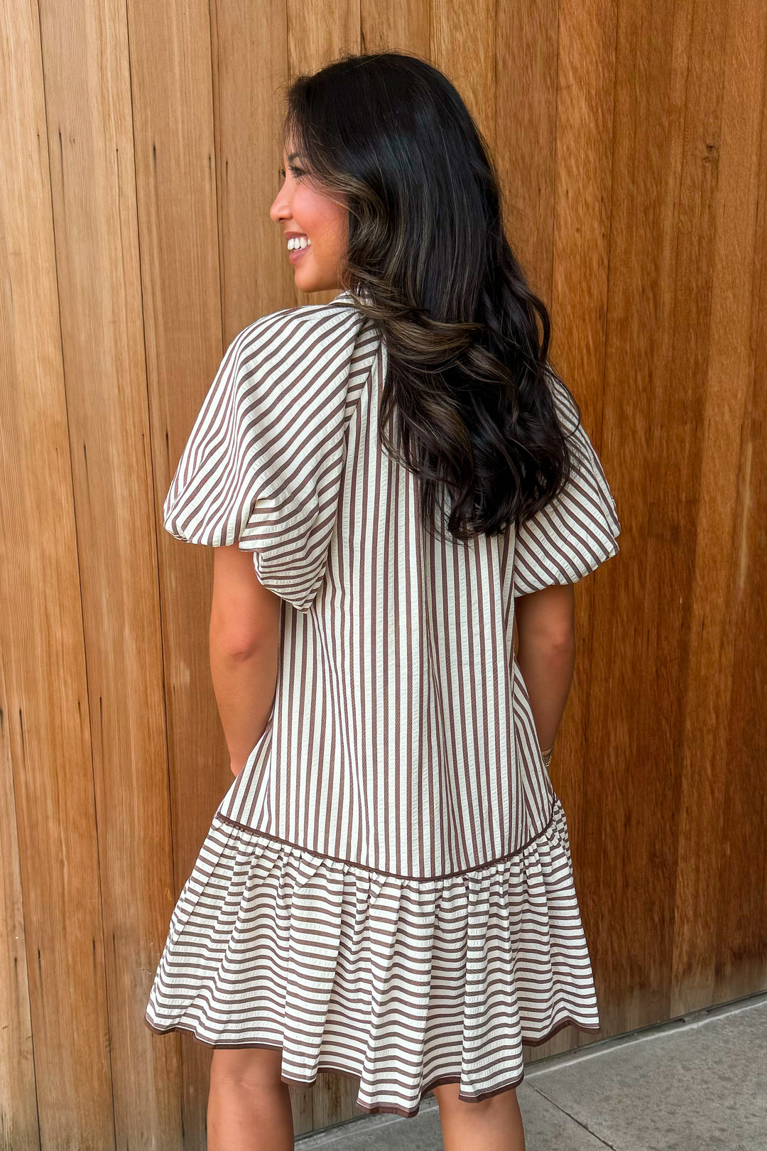On a Whim Striped Dress- Brown