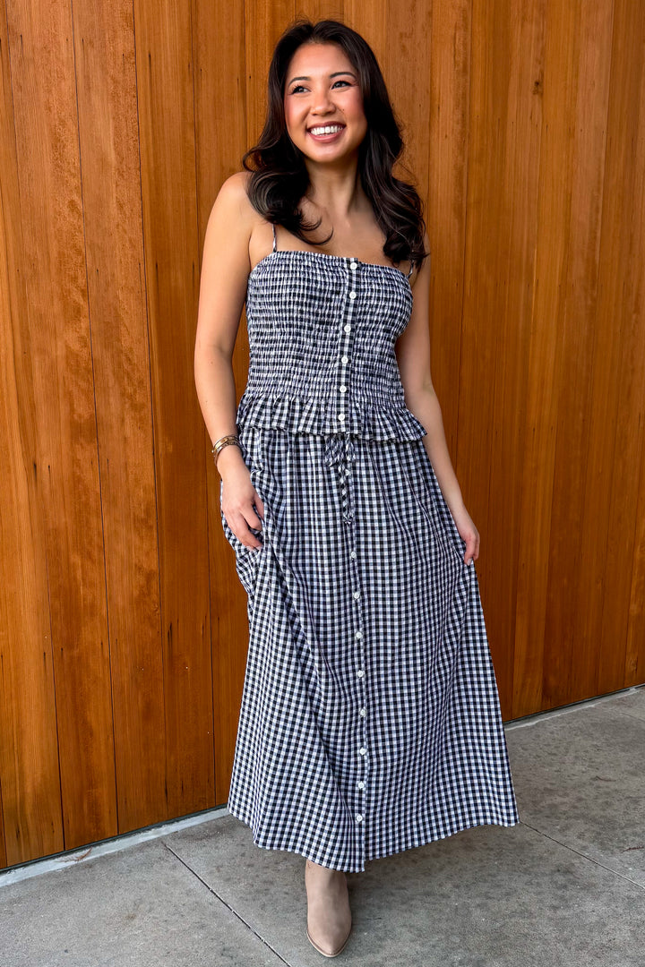 Sunny Days Gingham Midi Skirt - Black