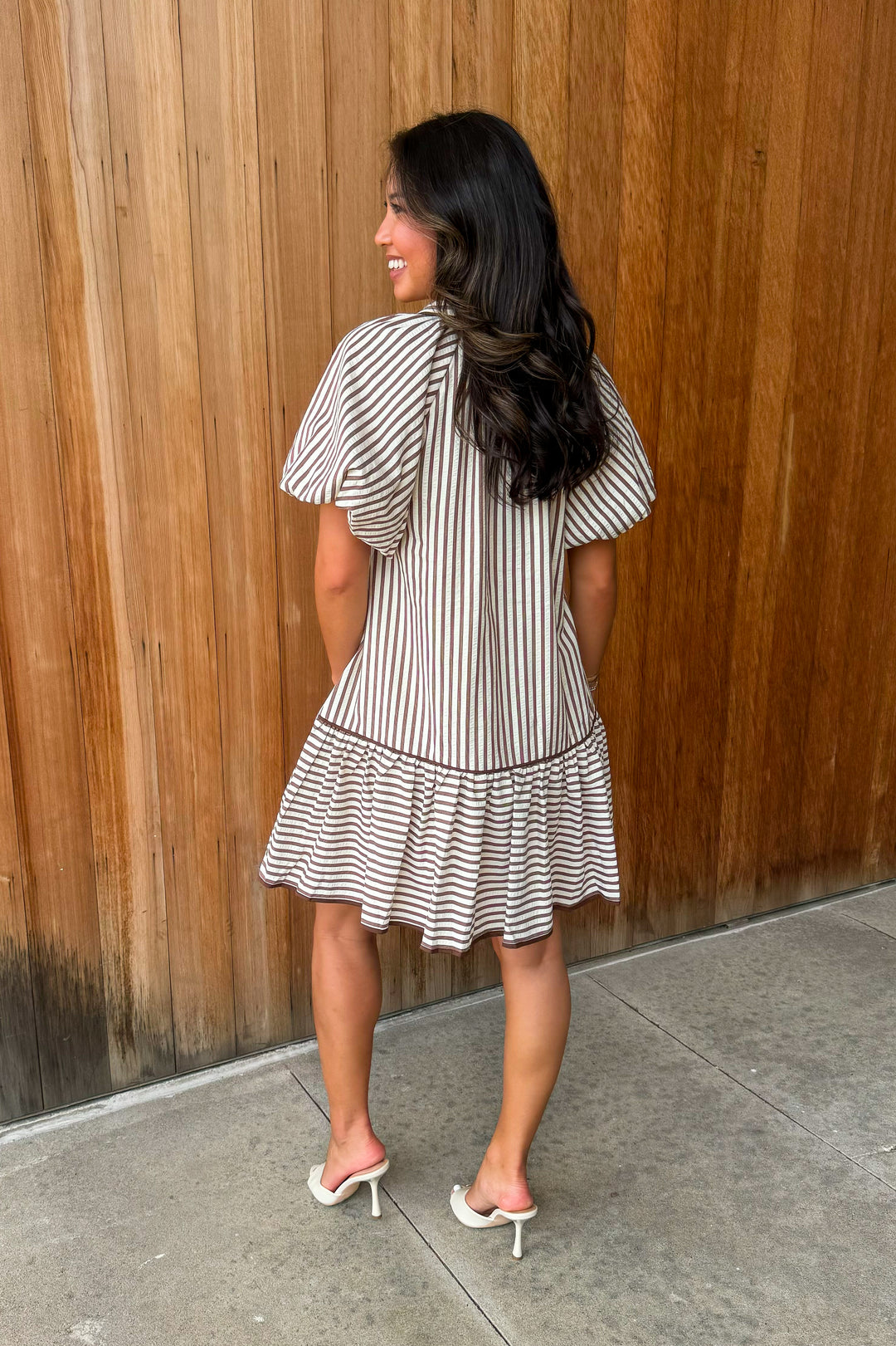 On a Whim Striped Dress- Brown