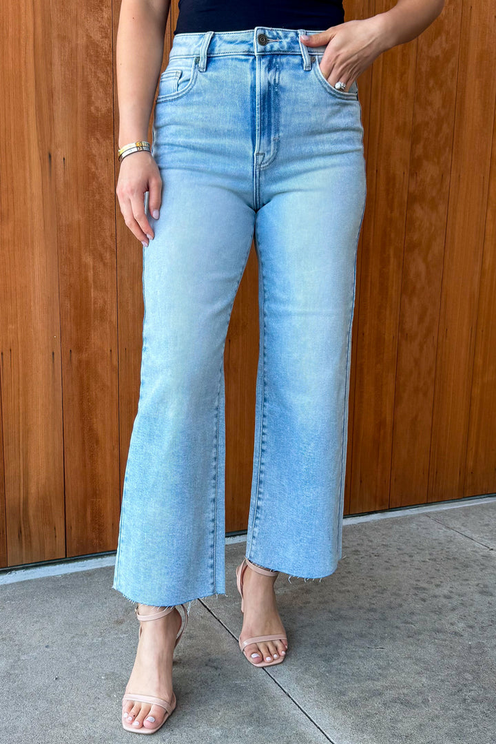 Hidden: No Explanation High Rise Wide Leg Denim-Light Wash