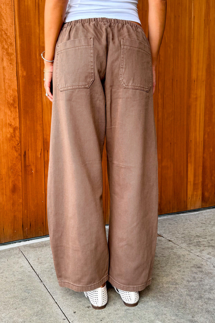 Sweet Life Drawstring Barrel Pants-Choco