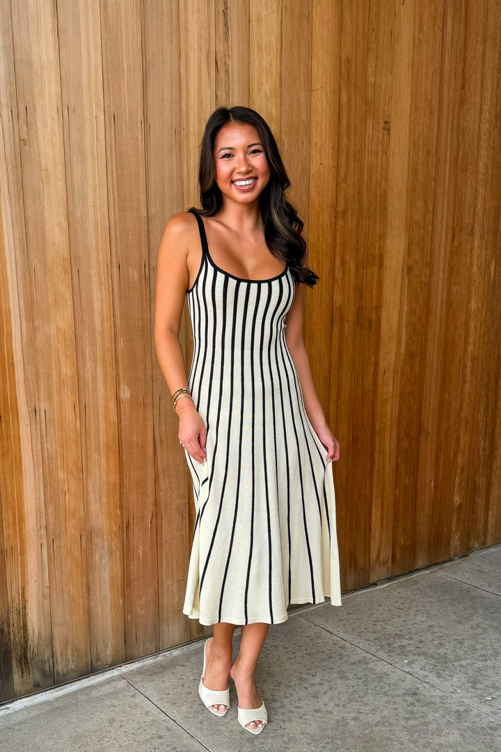 Effortless Style Striped Knit Dress- Cream