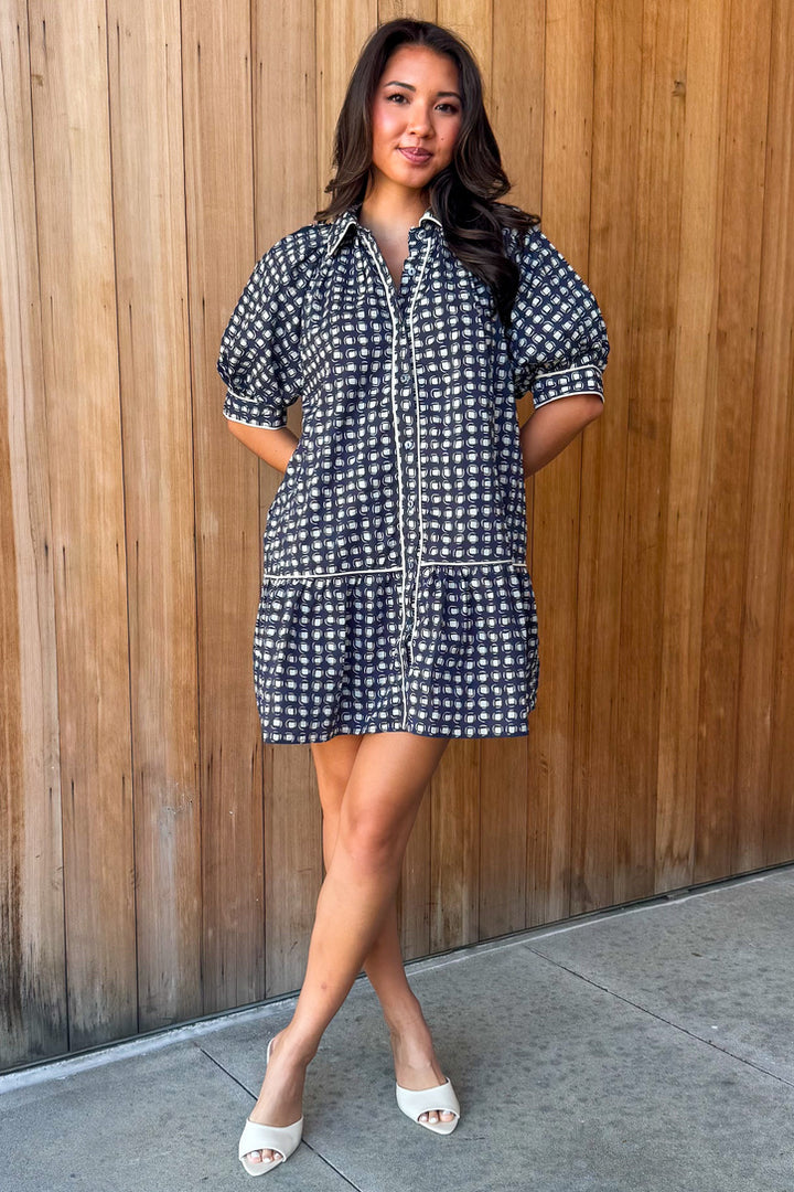 Got me Wondering Navy Geo Dress