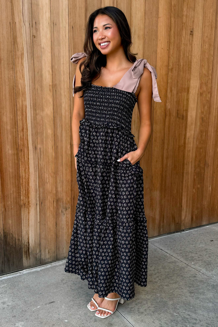 Fit To Frolic Black Floral Midi Dress