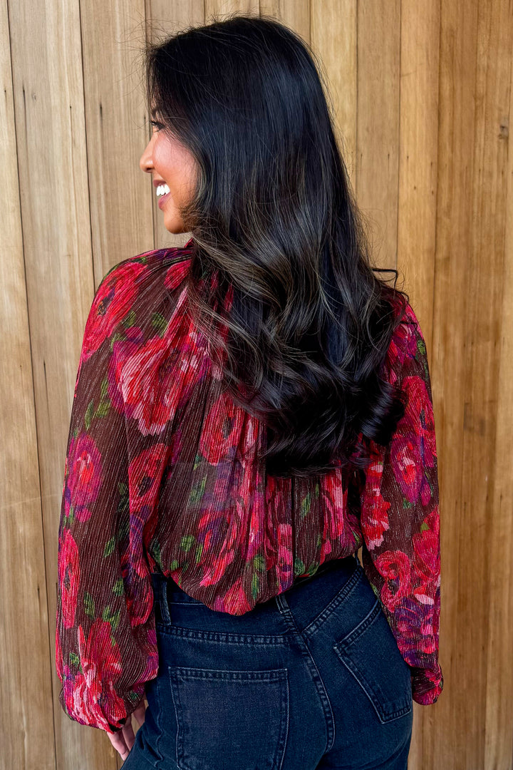Fall in Love Sheer Burgundy Floral Top