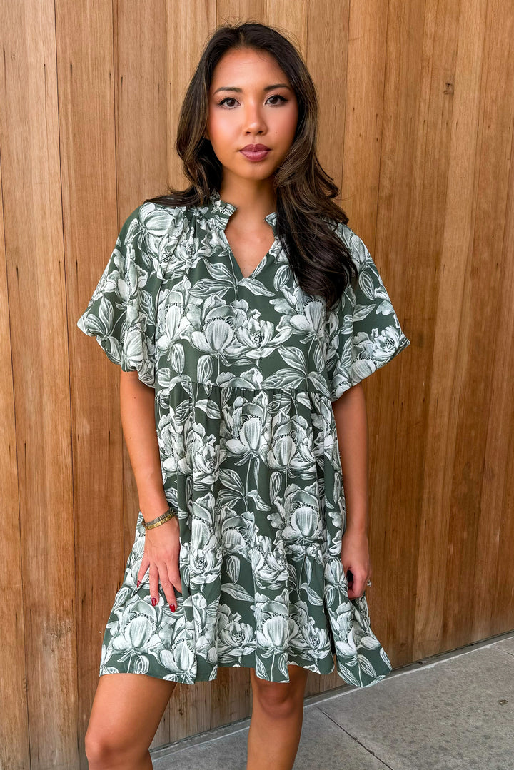 All My Love Hunter Green Floral Dress