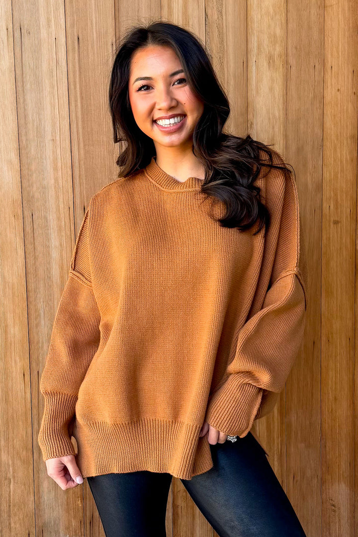 Right For You Oversized Knit Sweater- Camel